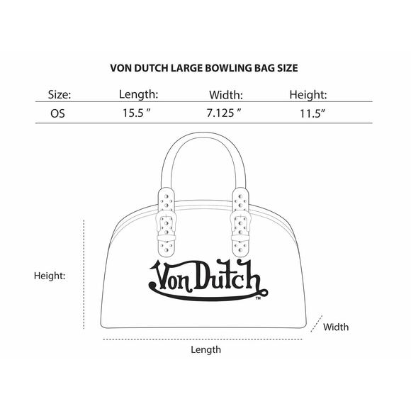 Von Dutch Denim Blue Brown Bowling Bag Large Studded Handle Duffel 16" x 12" - Picture 3 of 10